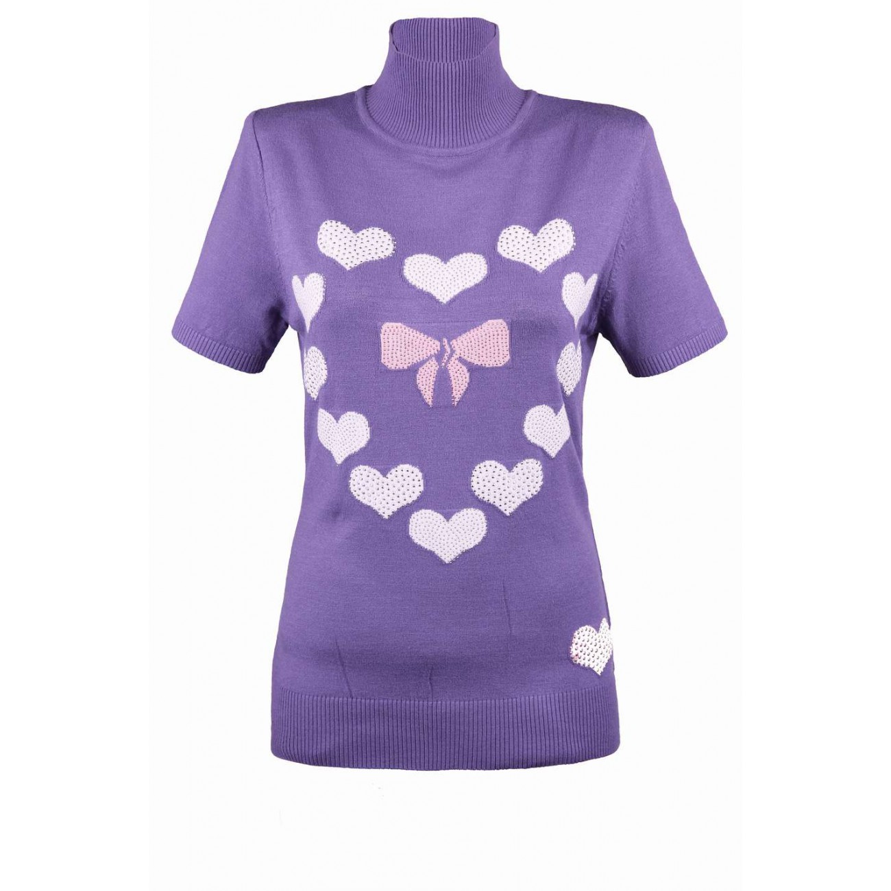 Гольф вискозный с принтом "сердца и бант" и стразами Swarovski